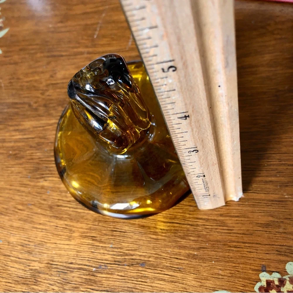 Vintage Art Glass Mushroom Toadstool Amber Blown Glass Figurine Sculpture 4”